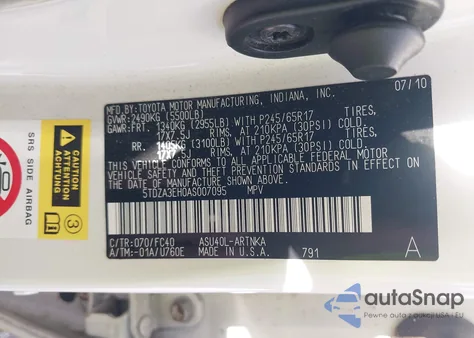 2010 Toyota Highlander from USA, damaged, VIN 5TDZA3EH0AS007095